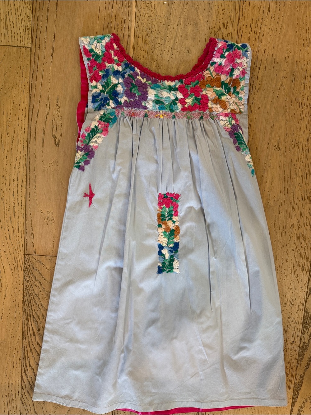 Mi Golondrina Light Blue Embroidered Yoke Dress with Multicolor Accents